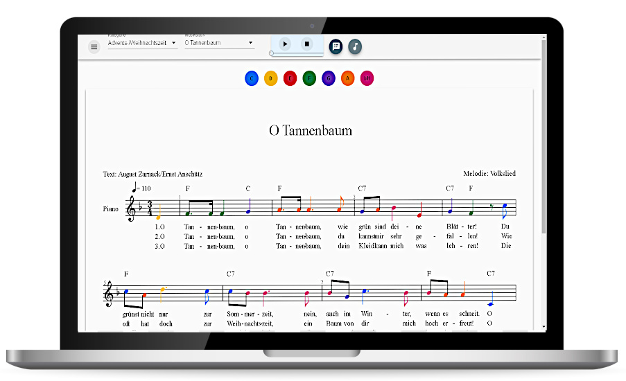 Ansicht TonStufe Musik-Lernportal im Laptop